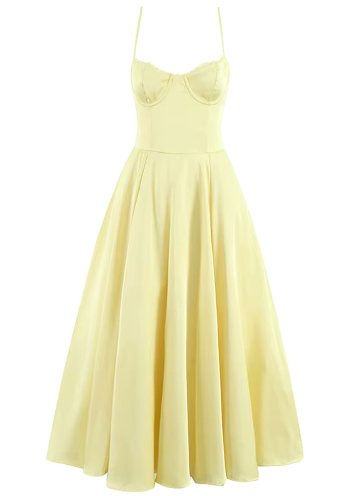 Bustier A Line Midi Dress Yellow - Luxe Midi Dresses and Luxe Party Dresses